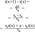 t(x+1) - t(x) = Δs/v_A = (s_S - s_A)/v_A = (v_S·t(x) - v_A·t(x))/v_A