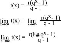 t(x) = r(q^x - 1)/(q-1)  =>  lim_x->oo t(x) = lim_x->oo r(q^x - 1)/(q-1)  =>  lim_x->oo t(x) = r(lim_x->oo q^x - 1)/(q-1)
